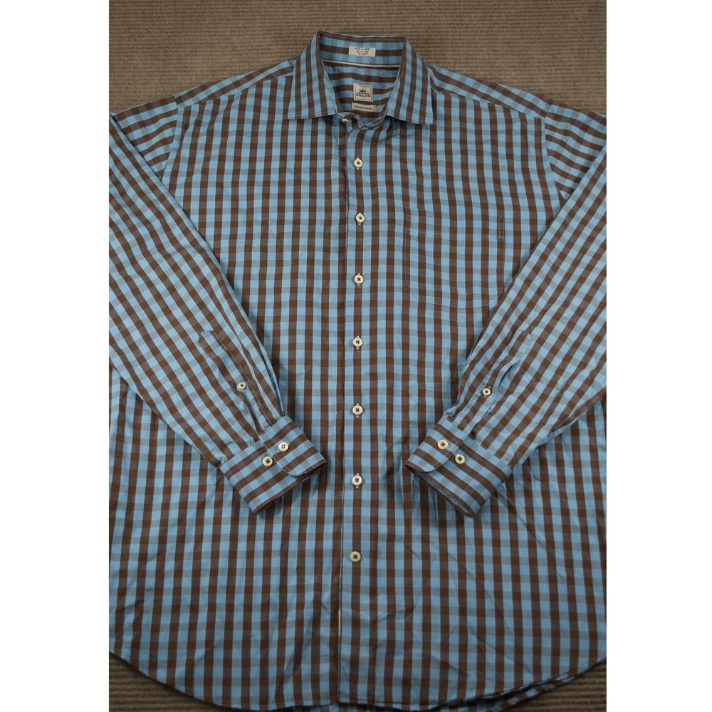 Peter Millar Baby Blue Brown Gingham Button Up XL - Picture 2 of 8